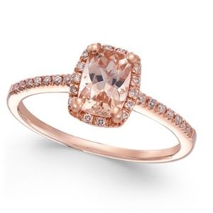 Womens 14k Rose Gold- Morganite and Diamond-size 8